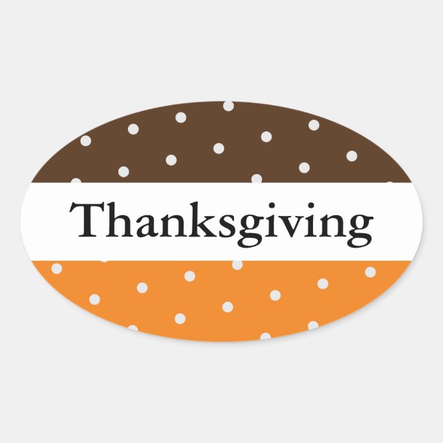 Pegatina Ovalada GRACIAS DIVERTIDAS Naranjas blancos marrones (Anverso)