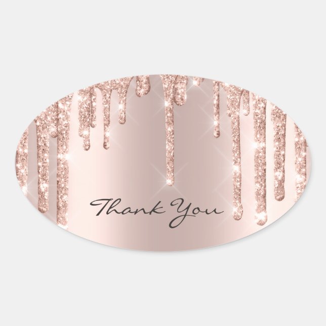 Pegatina Ovalada Gracias dulce 16º Glam de Oro Rosa Rosa Rosa (Anverso)