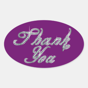 Pegatina Ovalada Gracias en Faux-Diamond Bling Script