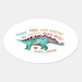 Pegatina Ovalada Gracias Fiesta de acuarela dinosaurio