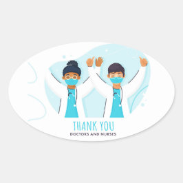 Pegatina Ovalada Gracias Médicas y enfermeras