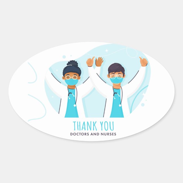 Pegatina Ovalada Gracias Médicas y enfermeras (Anverso)