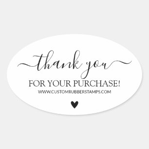 Pegatina Ovalada Gracias por su compra corazón hecho a mano