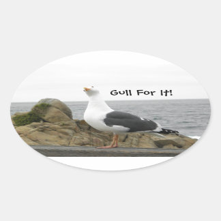 Pegatina Ovalada Graciosa Gaviota De Cabeza Inclinada