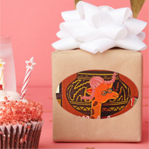 Pegatina Ovalada Graciosa jirafa con texto fresco Hakuna Matata Dis