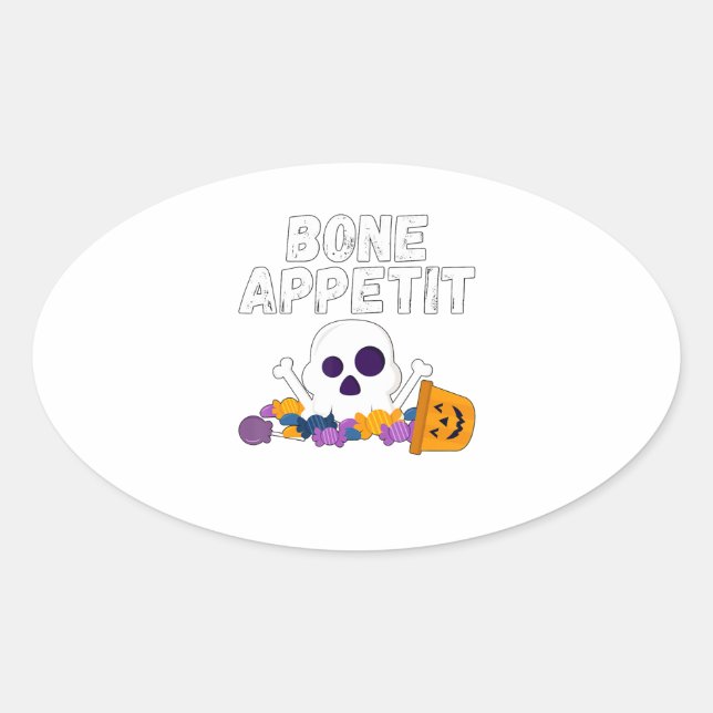 Pegatina Ovalada Gracioso Chef Pun Bone Appetit Halloween Candy (Anverso)