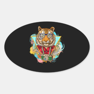 Pegatina Ovalada Gracioso regalo de fotógrafo de Hipster Tiger