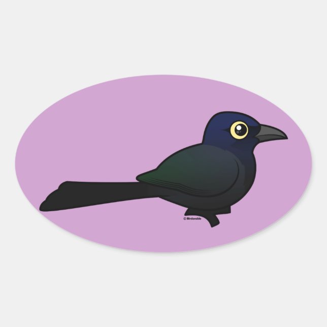 Pegatina Ovalada Grackle Birdorable (Anverso)