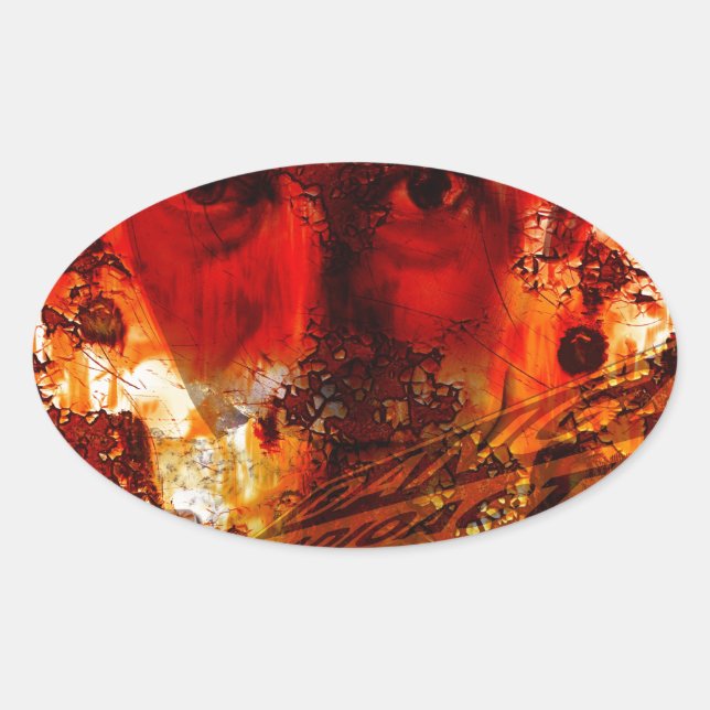 Pegatina Ovalada Graffiti de cara roja (Anverso)