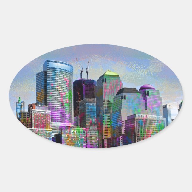 Pegatina Ovalada Graffiti Guay salpicaduras acuarelas Nueva York (Anverso)