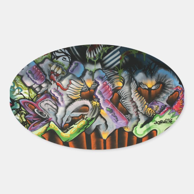 Pegatina Ovalada Graffiti taiwanés, Taipei, Taiwán (Anverso)