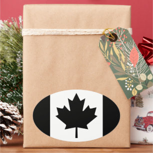 Pegatina Ovalada Gráfico de bandera canadiense en negro