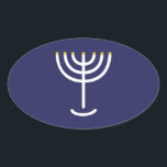 Pegatina Ovalada Gráfico de oro de la Marina Blanca Menorah moderna<br><div class="desc">Pegatina Menorah hebreo. Marina,  Blanco,  Oro. Transferible y personalizable.</div>