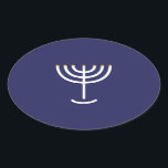 Pegatina Ovalada Gráfico de oro de la Marina Blanca Menorah moderna<br><div class="desc">Pegatina Menorah hebreo. Marina,  Blanco,  Oro. Transferible y personalizable.</div>