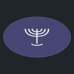 Pegatina Ovalada Gráfico de oro de la Marina Blanca Menorah moderna<br><div class="desc">Pegatina Menorah hebreo. Marina,  Blanco,  Oro. Transferible y personalizable.</div>