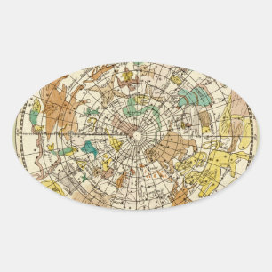 Pegatina Ovalada Gráfico y mapa de constelaciones de estrellas del 