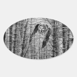 Pegatina Ovalada Gran búho gris en pegatinas blancos y negros