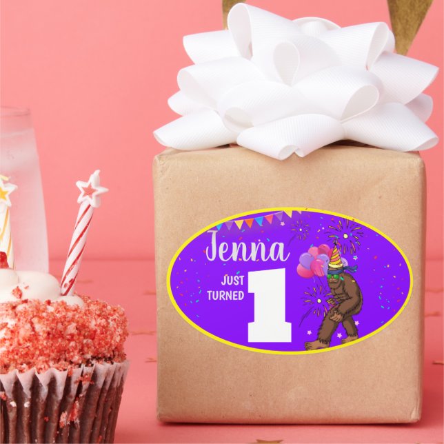 Pegatina Ovalada Gran pie lindo niños tarjeta de cumpleaños persona (Fiesta)