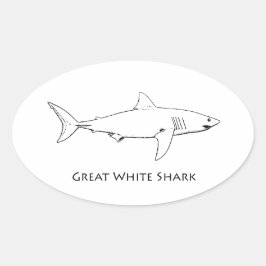 Pegatina Ovalada Gran tiburón blanco (arte de la línea)