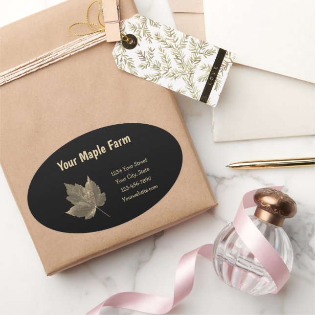 Pegatina Ovalada Granja de jarabe de arce Beige País negro Rústico (Regalar)