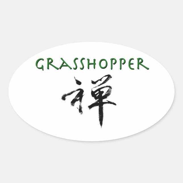 Pegatina Ovalada Grasshopper con símbolo "Zen" (Anverso)