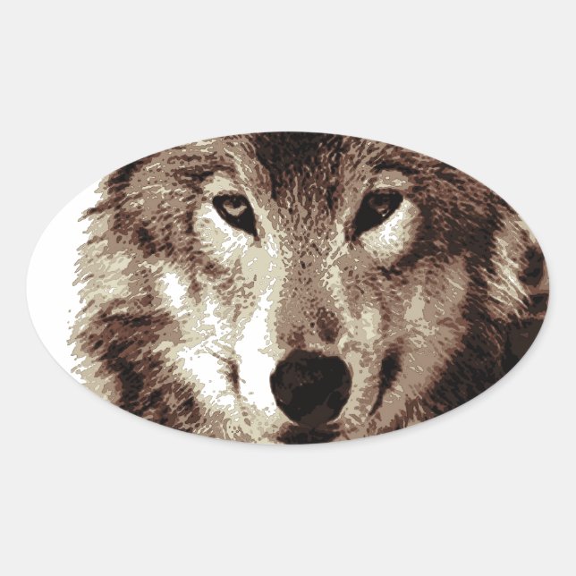 Pegatina Ovalada Gray Wolf (Anverso)
