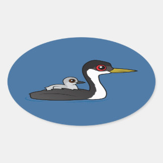 Pegatina Ovalada Grebe Occidental Birdorable con bebé