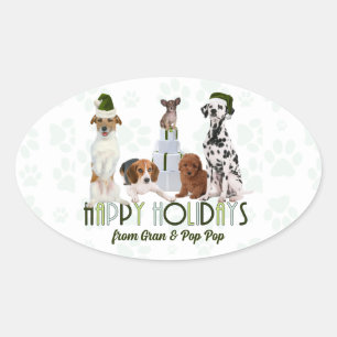 Pegatina Ovalada Green From the Pack Holiday Dogs Navidades