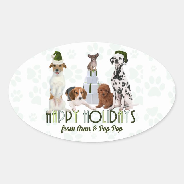 Pegatina Ovalada Green From the Pack Holiday Dogs Navidades (Anverso)