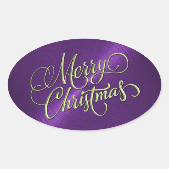 Pegatina Ovalada Green Merry Christmas Purple Grabado en relieve Lo (Anverso)
