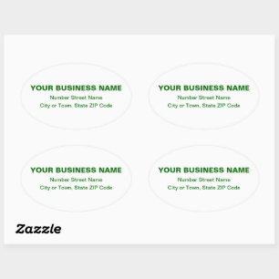 Pegatina Ovalada Green Plain Texts Business Address on White