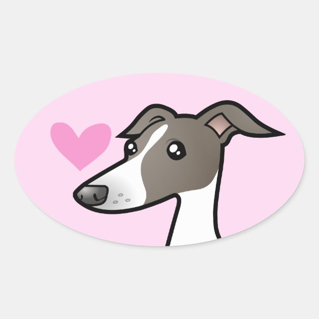 Pegatina Ovalada Greyhound / Whippet / Italiano Greyhound Love (Anverso)