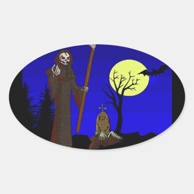 Pegatina Ovalada Grim Reaper en Graveyard (Anverso)