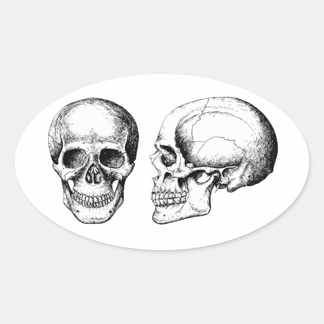 Pegatina Ovalada Gris Human Skulls Face Side (Anverso)