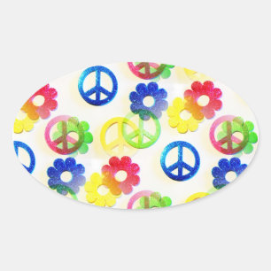 Pegatina Ovalada Groovy Hippie Peace anuncia paracaídas de flor