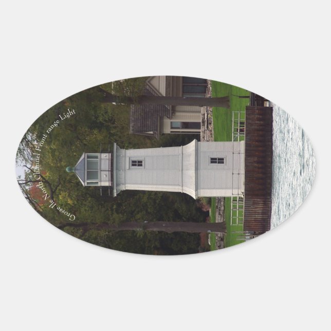 Pegatina Ovalada Grosse Ile North Channel Front Range Light pegatin (Anverso)