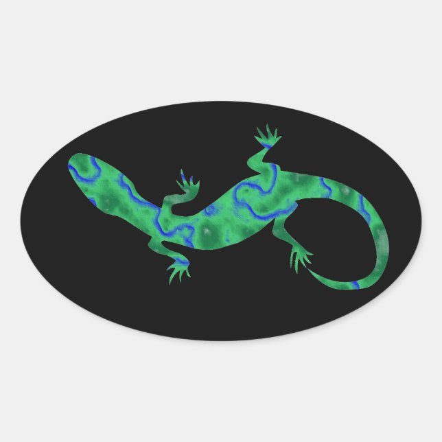 Pegatina Ovalada Grüner Gecko ArtDeco (Anverso)