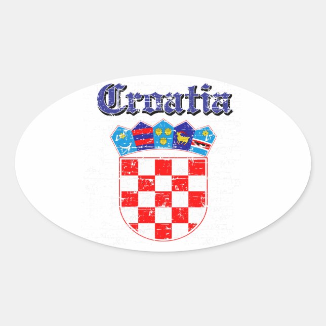 Pegatina Ovalada Grunge diseños de escudos de Croacia (Anverso)
