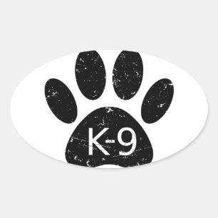 Pegatina Ovalada Grunge Perro angustiado Paw K-9