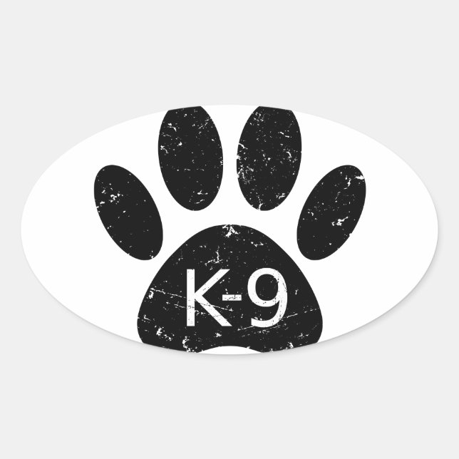 Pegatina Ovalada Grunge Perro angustiado Paw K-9 (Anverso)