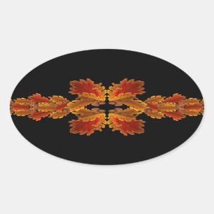 Pegatina Ovalada Guirnaldas del roble del otoño