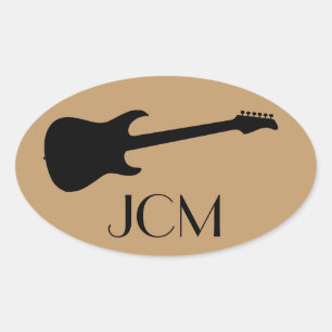 Pegatina Ovalada Guitarra eléctrica moderna Monogram Black, marrón 