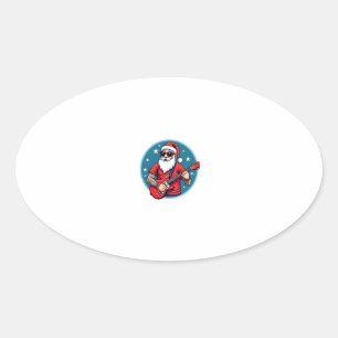 Pegatina Ovalada Guitarrista de Navidad  Música rock Navidad (1)
