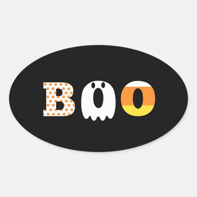 Pegatina Ovalada Halloween, boo, estampado, festivo (Anverso)