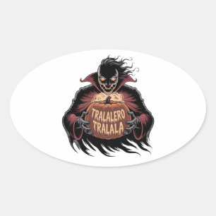 Pegatina Ovalada Halloween de calabaza de vampiros de Tralero Trala