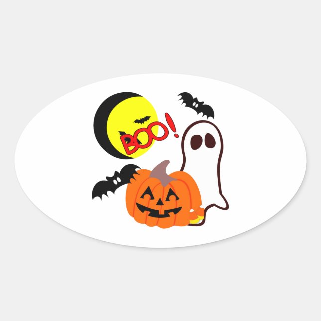 Pegatina Ovalada Halloween Ghost Friends (Anverso)