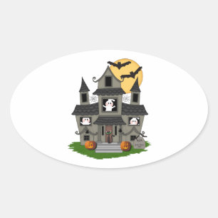 Pegatina Ovalada Halloween Haunted House