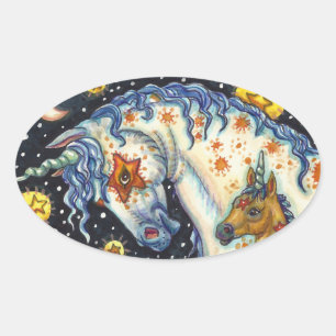 PEGATINA OVALADA HALLOWEEN UNICORNS, STAR HORSE & COLT FANTASY
