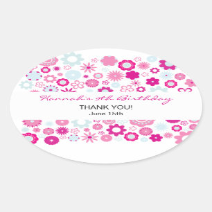 Pegatina Ovalada Happy Flower Gracias A Birday Sticker