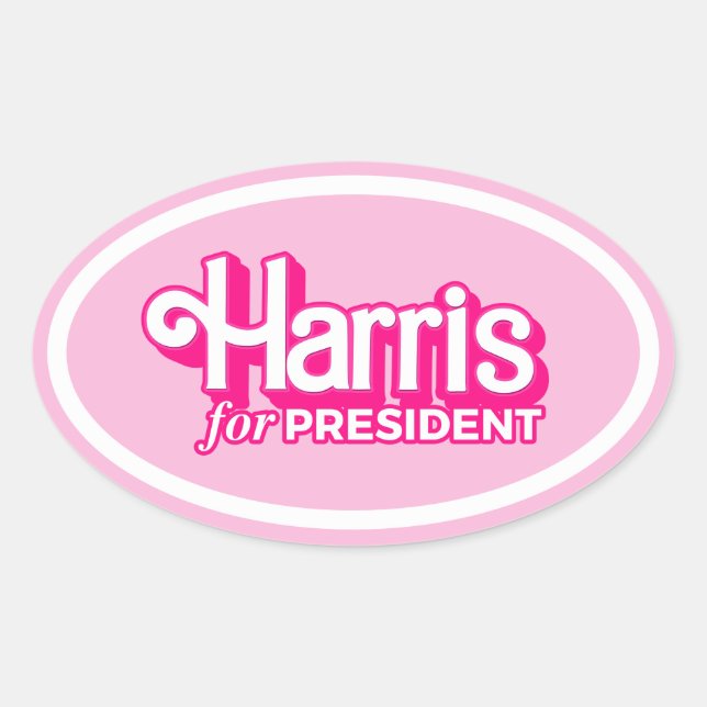 Pegatina Ovalada Harris por el estilo rosado del presidente (Anverso)